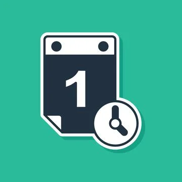 Blue Time management icon isolated on green background. Clock and calendar sign Stock-Illustration