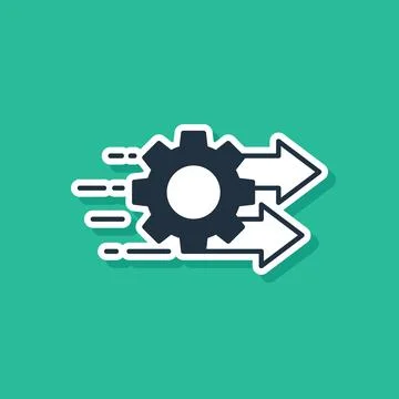 Blue Time management icon isolated on green background. Clock and gear sign Stock-Illustration