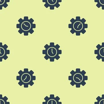 Blue Time Management icon isolated seamless pattern on yellow background. Clock Stock Illustration