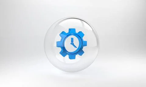 Blue Time Management icon isolated on grey background. Clock and gear sign. P Stock-Illustration