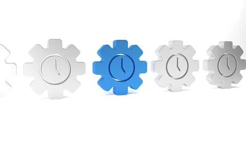 Blue Time Management icon isolated on white background. Clock and gear sign.. Stock Illustration