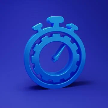 Blue Time management icon isolated on blue background. Clock and gear sign... Stock Illustration