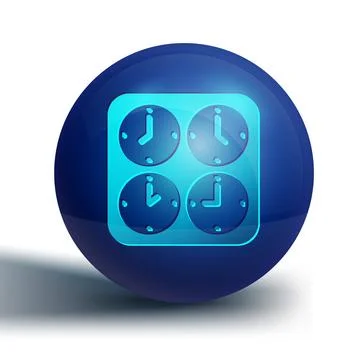 Blue Time zone clocks icon isolated on white background. Blue circle button.. Stockillustratie