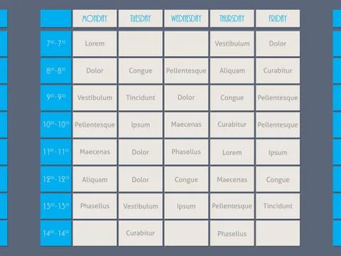 Blue timetable template flat style Stock Illustration