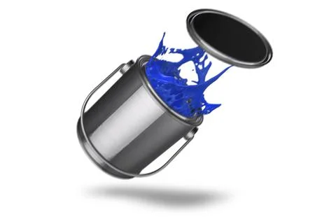 Blue tin of paint falling 3d render Ilustração Stock