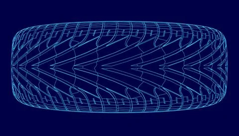 Blue tire with a outline. The tire is in a computer generated image. The image Stock Illustration