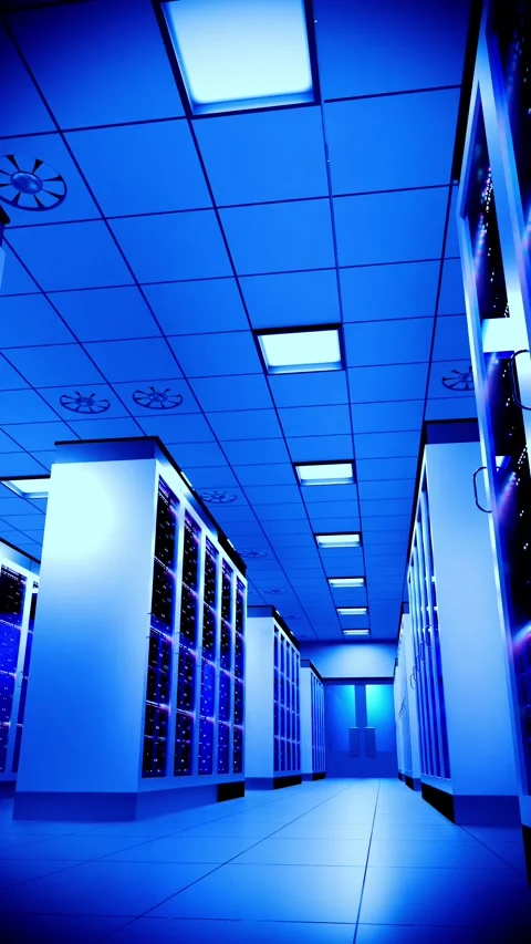 Blue Toned Database Storage and Networking Racks Stock Footage 329959222