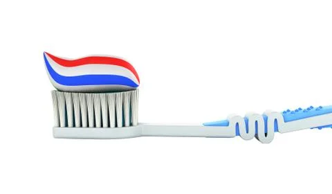 Blue toothbrush with toothpaste close up 3d render on a white background no s Stock Illustration