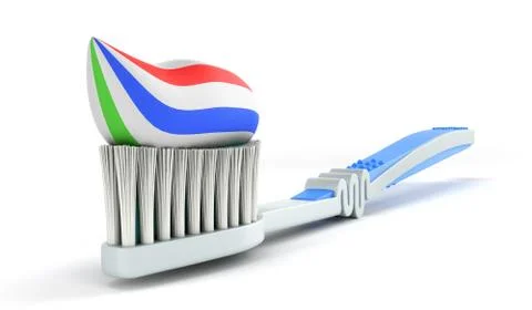 Blue toothbrush with toothpaste close up 3d render on a vhite background Stock Illustration