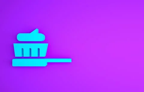 Blue Toothbrush with toothpaste icon isolated on purple background. Minimalis Stock Illustration
