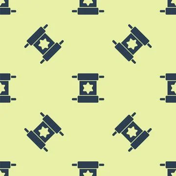Blue Torah scroll icon isolated seamless pattern on yellow background. Jewish Illustrazione stock