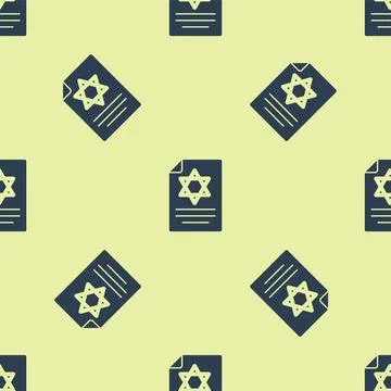 Blue Torah scroll icon isolated seamless pattern on yellow background. Jewish Illustrazione stock