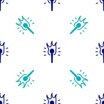 Blue Torch flame icon isolated seamless pattern on white background. Symbol.. Illustrazione stock