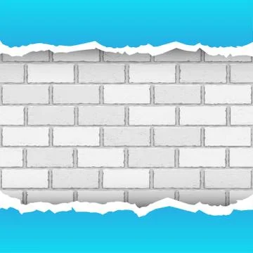 Blue torn paper brickwork background Stock Illustration