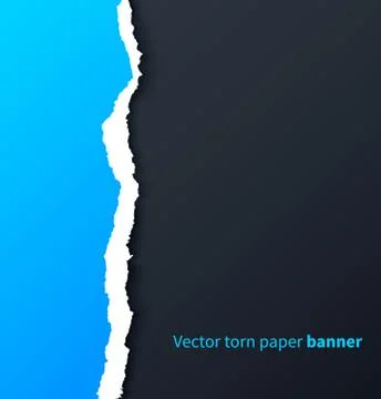 Blue torn paper with drop shadows on dark background Stock Illustration