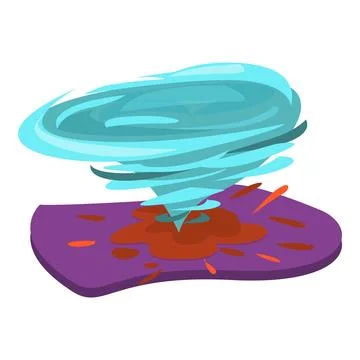 Blue tornado rotating over land and creating crater in ground 库存插图