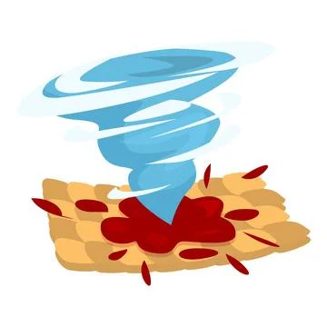 Blue tornado spinning over damaged house roof illustration Ilustração Stock