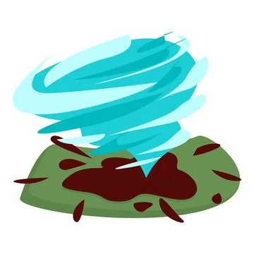 Blue tornado touching down on green field leaving dirt trail Stock Illustration