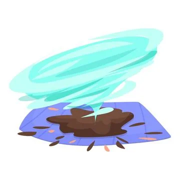 Blue tornado whirling over damaged roof with hole leaving debris Stock Illustration