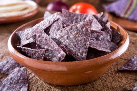 Blue Tortilla Corn Chips Stock Photos