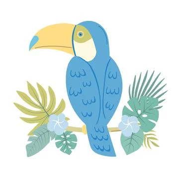 Blue toucan sitting on a branch back turned Stock-Illustration