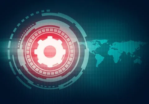 Blue touch screen interface with gear icon. Stock Illustration