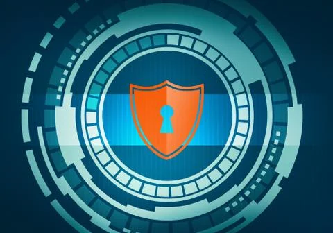 Blue touch screen interface with orange shield icon Stock Illustration