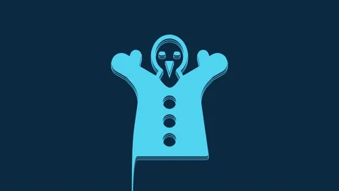 Blue Toy puppet doll on hand icon isolated on blue background. 4K Video motion Stock Footage 235791128