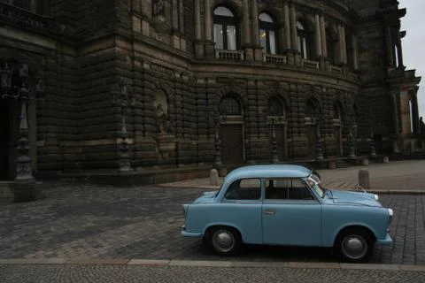 Blue Trabant in Dresden. Stock Photos