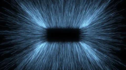 Blue tracks of particles flying from a rectangular center on a black backgro Stock Footage 268996418