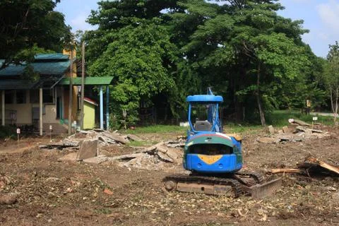 Blue tractor at construction site Stock Photos