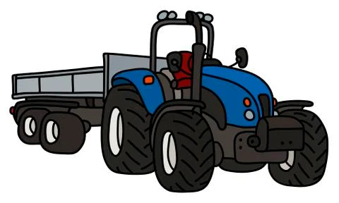 The blue tractor with a trailer Stock Illustration