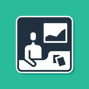 Blue Trading courses icon isolated on green background. Distance learning Illustrazione stock