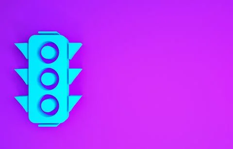 Blue Traffic light icon isolated on purple background. Minimalism concept. 3d Illustrazione stock