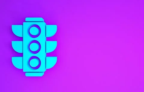 Blue Traffic light icon isolated on purple background. Minimalism concept. 3d Illustrazione stock