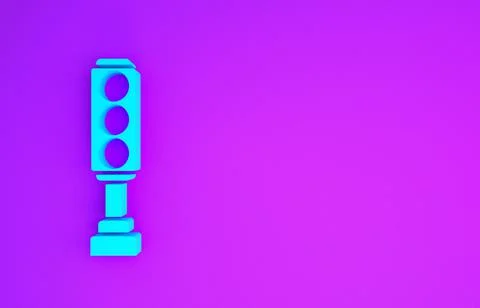 Blue Traffic light icon isolated on purple background. Minimalism concept. 3d 스톡 일러스트