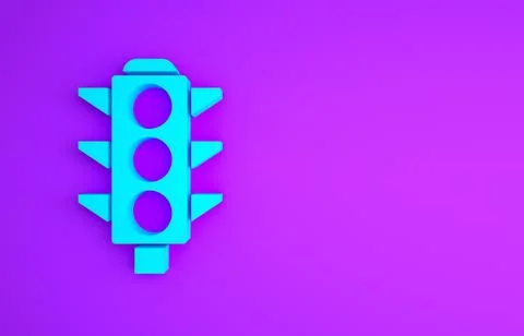 Blue Traffic light icon isolated on purple background. Minimalism concept. 3d 스톡 일러스트