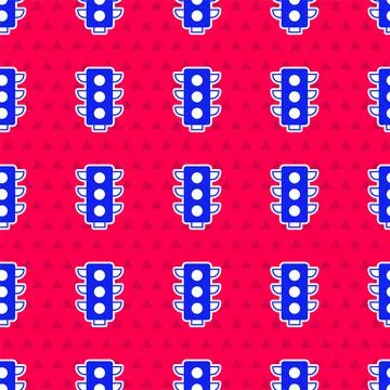 Blue Traffic light icon isolated seamless pattern on red background. Vector Stock Illustration