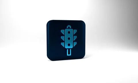 Blue Traffic light icon isolated on grey background. Blue square button. 3d Illustrazione stock
