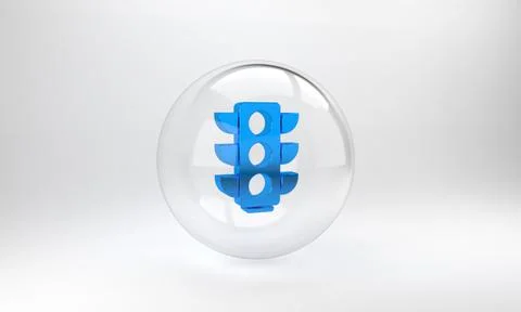 Blue Traffic light icon isolated on grey background. Glass circle button. 3D  Illustrazione stock