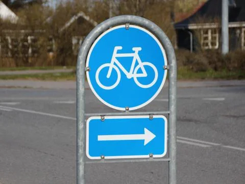 Blue Traffic Road Sign Right Turn Bicycles Stock Photos