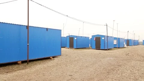 Blue trailers for builders. Stock Footage 171281816