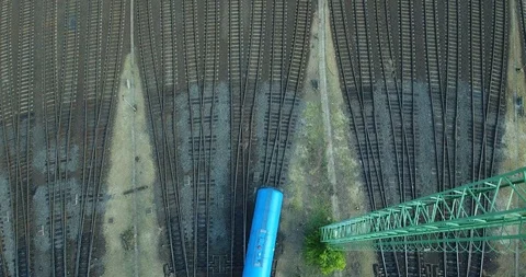 Blue train on the rail. Stock Footage 116655480