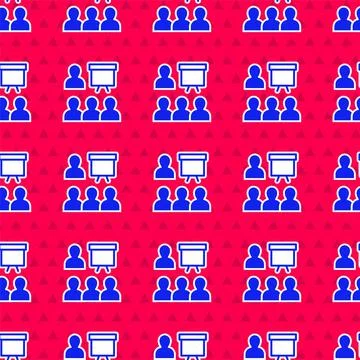 Blue Training, presentation icon isolated seamless pattern on red background 스톡 일러스트