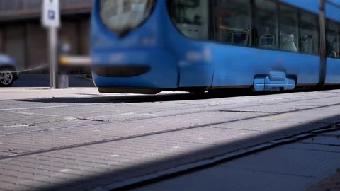 Blue Tram Passing By Stock-Footage 293242483