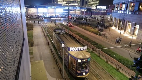Blue tram in transit Stock Footage 103239853