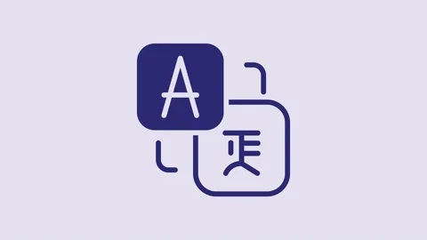 Blue Translator icon isolated on purple background. Foreign language Stock Footage 232843253
