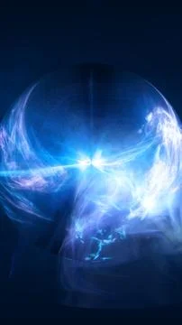 Blue translucent energy sphere with glowing mist, soft plasma waves, and fu.. Stock Illustration