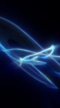 Blue translucent glowing ribbons over a dark background, creating an elegan.. Ilustração Stock