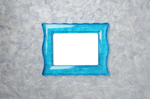 Blue translucent photo frame on marble background Stock Photos